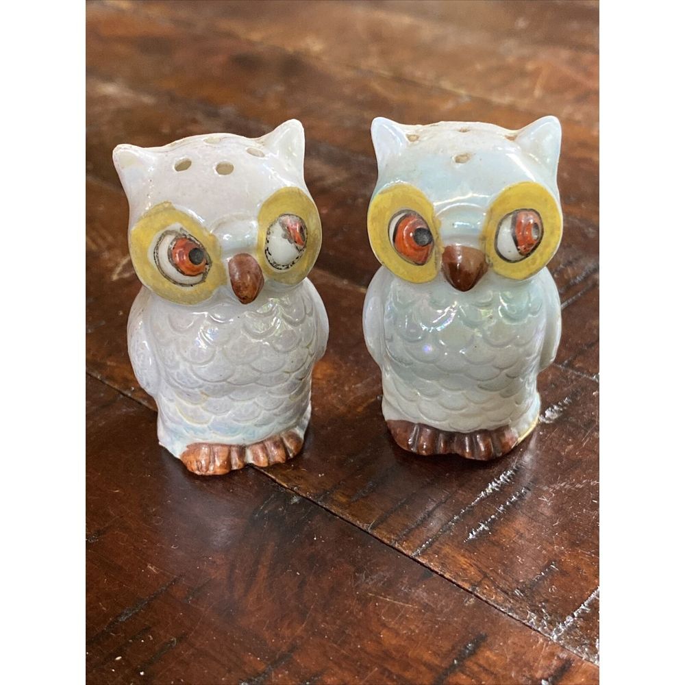 Vintage OWL‎ SALT & PEPPER Hand Painted Glazed Ceramic